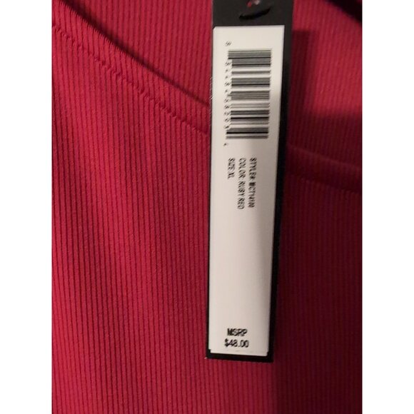 CATHERINE MALANDRINO Women's Size XL Ruby Red CutOut 3/4 Sleeve Mock Neck Blouse - Picture 3 of 8